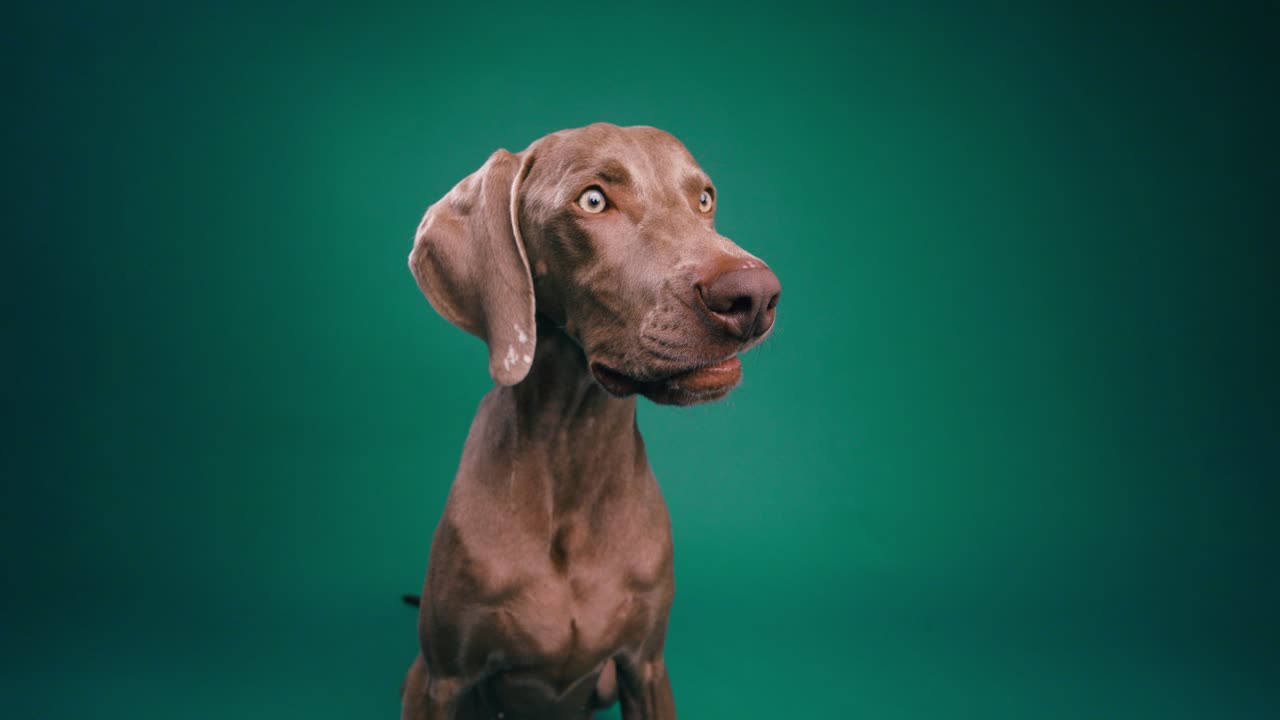 A portrait of a Weimaraner dog