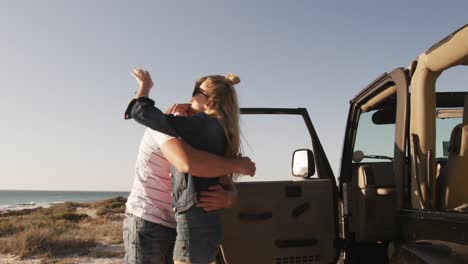 couple in love enjoying free time on road trip together