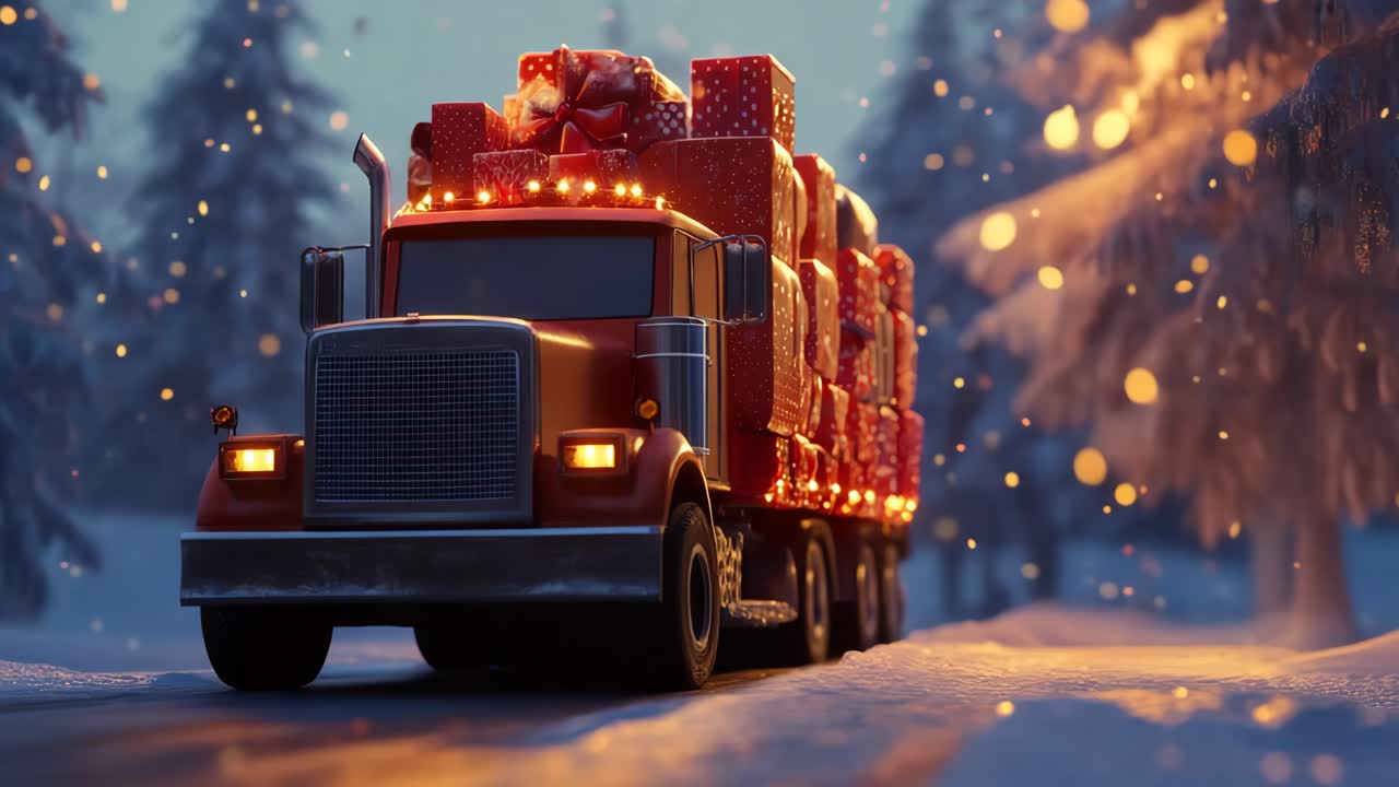Christmas Gift Truck in Snowy Forest