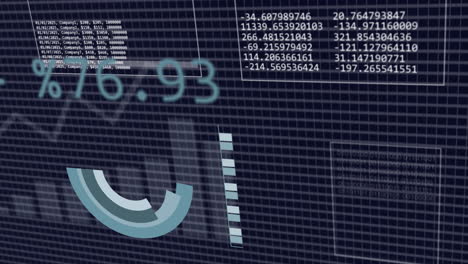 Animation of interface with statistical data processing over grid network against blue background