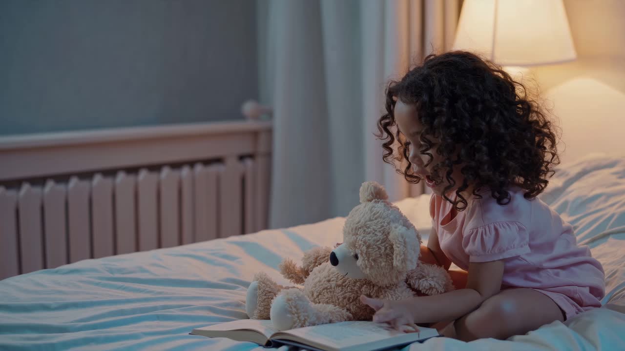 Adorable Girl Reading a Bedtime Story