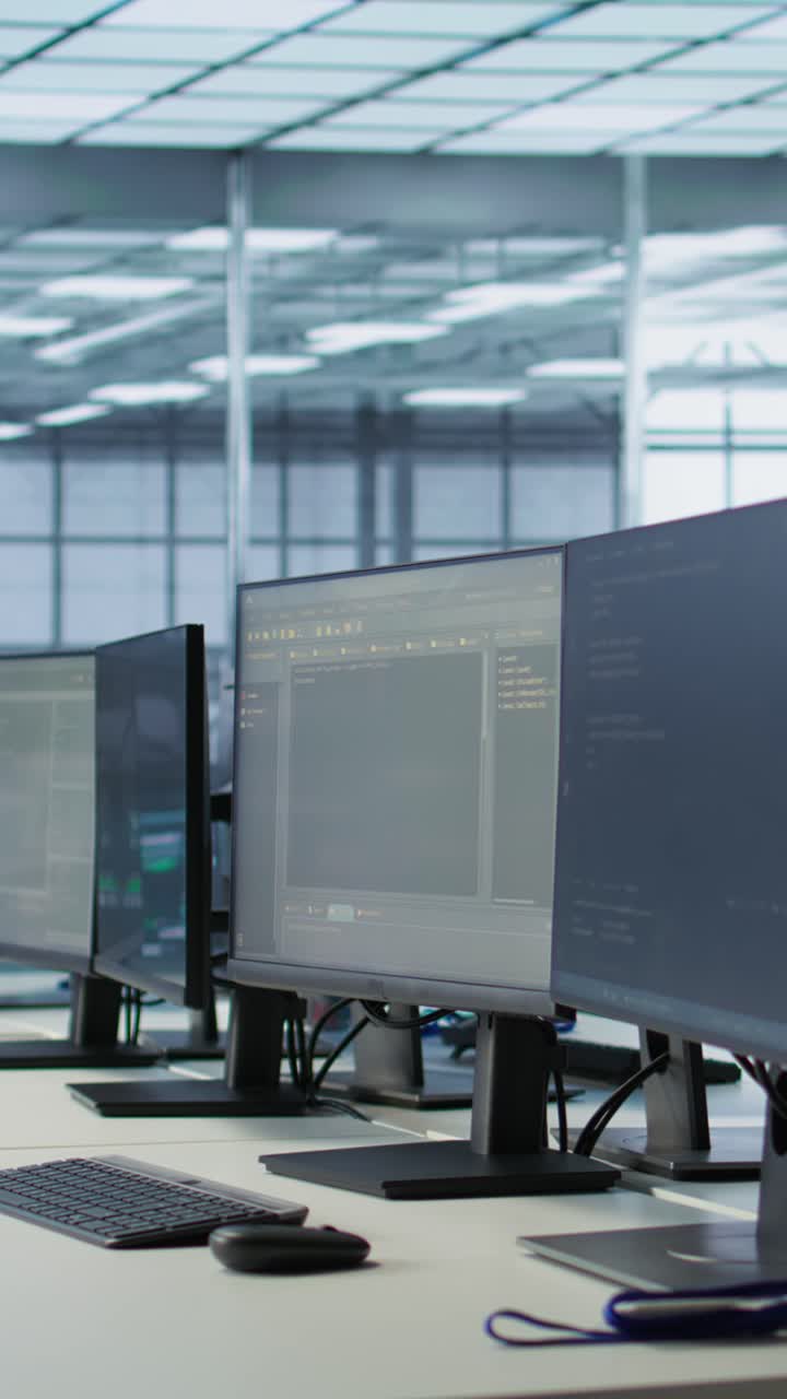 Vertical video Close up of tablet in high tech data center business