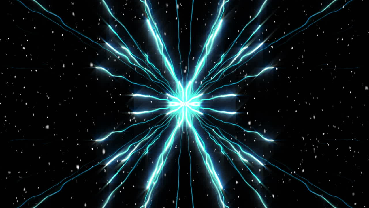 animación de nieve cayendo sobre senderos de luz sobre un fondo negro