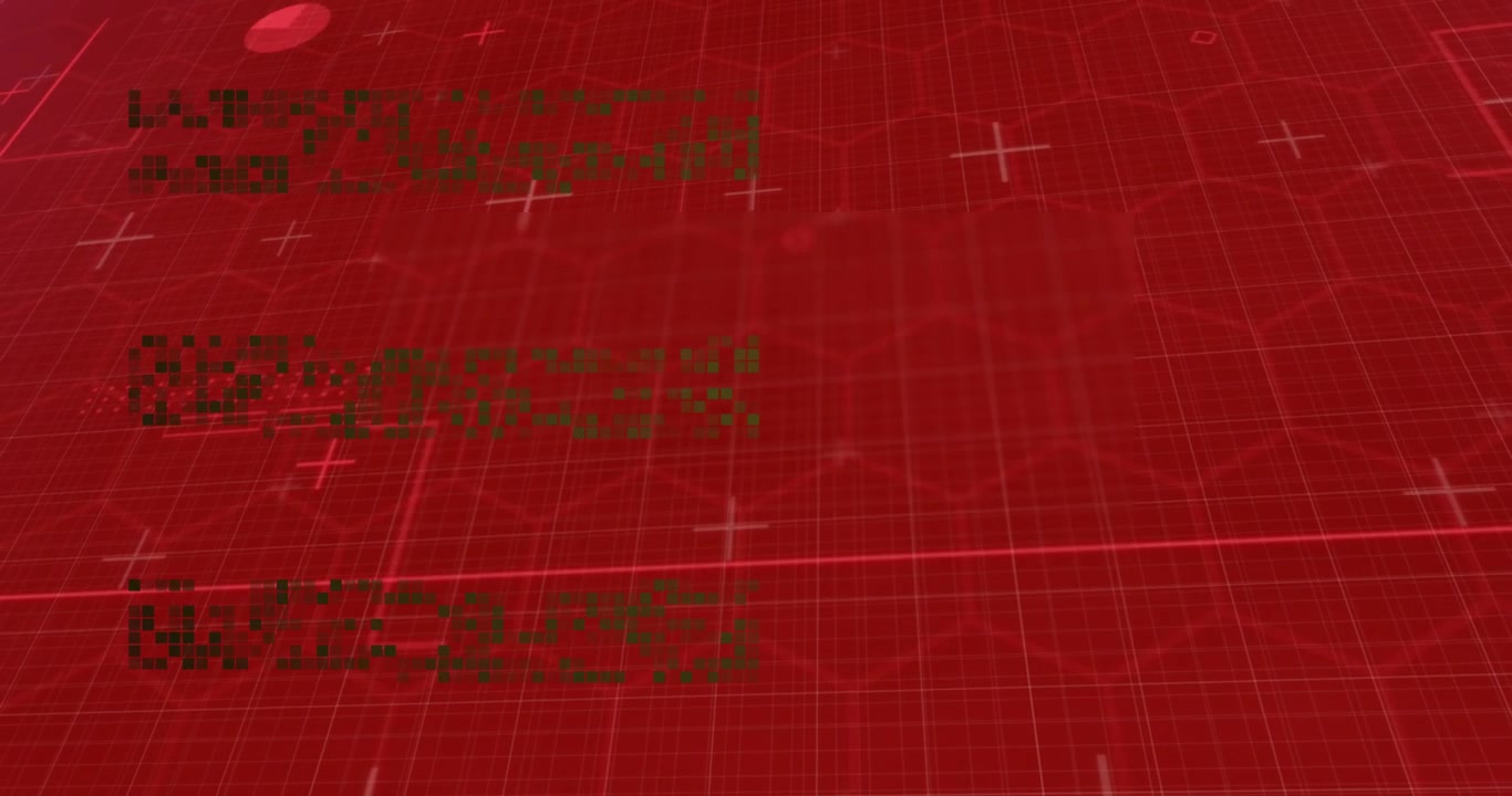 Animation of data processing over grid on red background