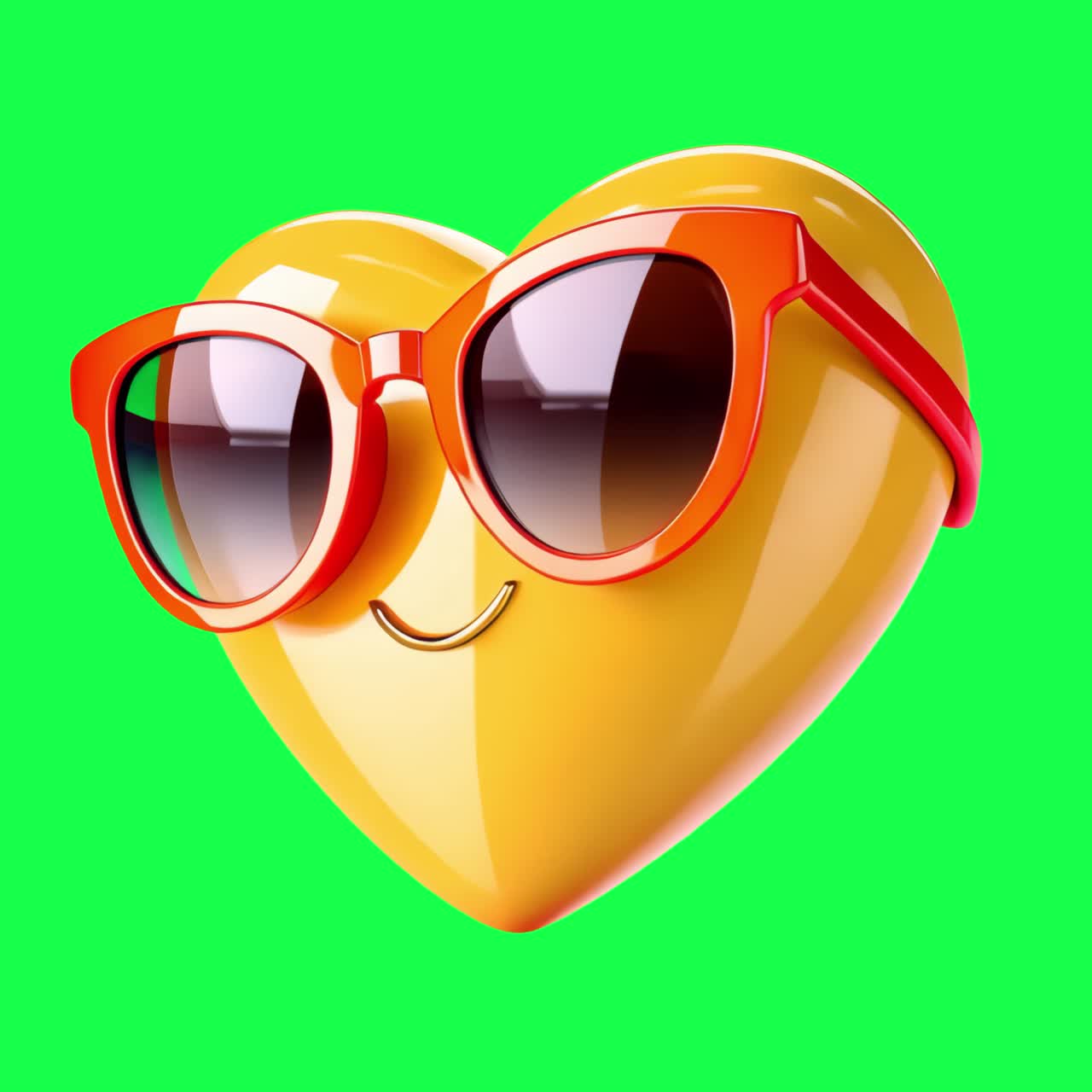 Smiling heart wearing sunglasses animation, transparent 4K video, green screen