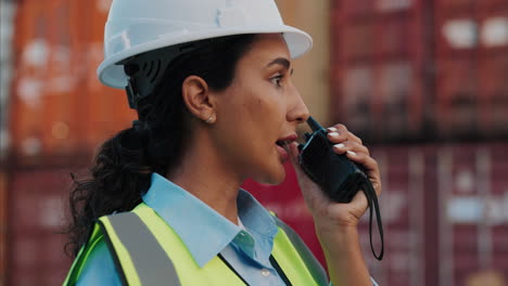 female worker communicating at port