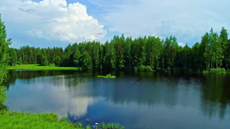 Luftaufnahme-Eines-Fertighauses-Und-Eines-Saunahauses-Am-Seeufer-An-Einem-Sonnigen-Sommertag