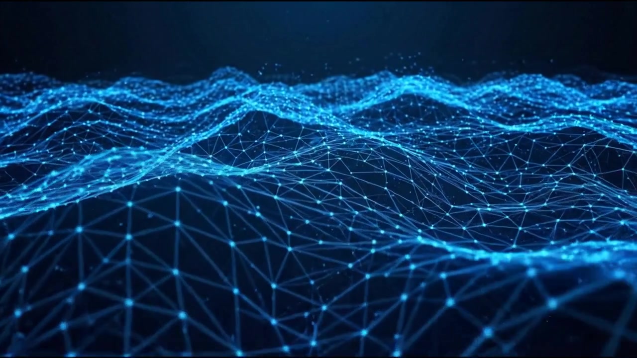 Technical glowing blue signal lines creating an abstract technology landscape