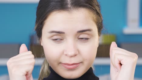 close-up portrait of young woman with eye health problems.