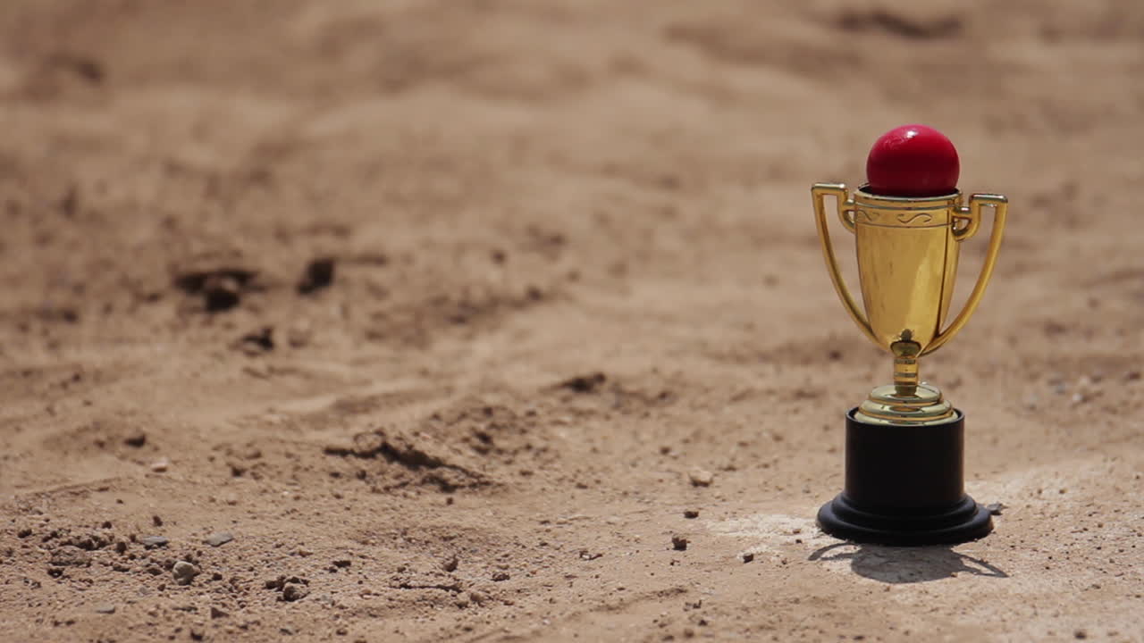 trofeo de kickball en miniatura sentado en el campo en movimiento deslizante