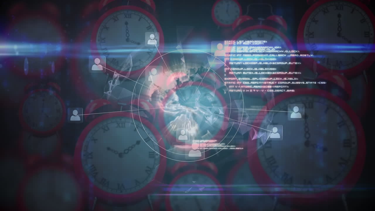 animación de la red de conexiones y procesamiento de datos sobre relojes