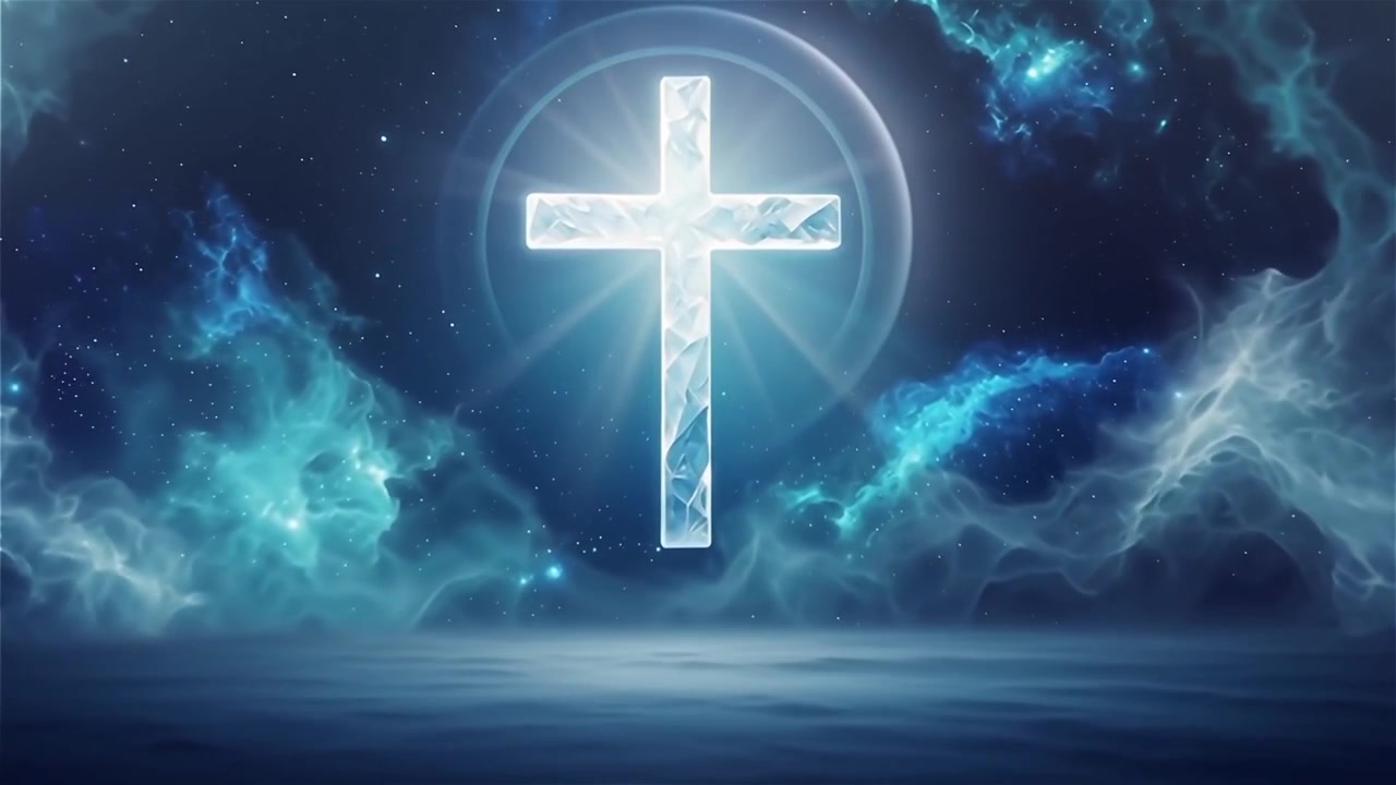 Croce Cristiana Luce Celestiale Sfondo per il Culto.