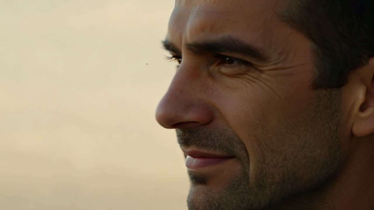 un hombre sonríe y mira en la distancia