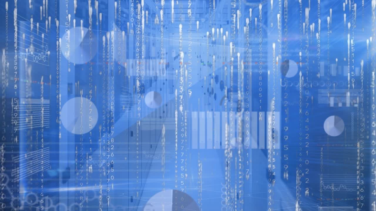 サーバー室でのデータ処理のアニメーション