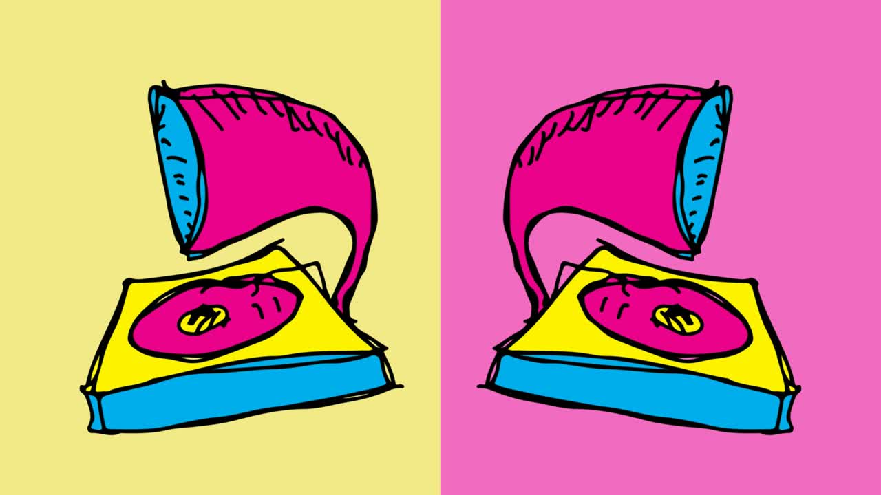 niños dibujando arte pop fondo sin costuras con tema de gramófono