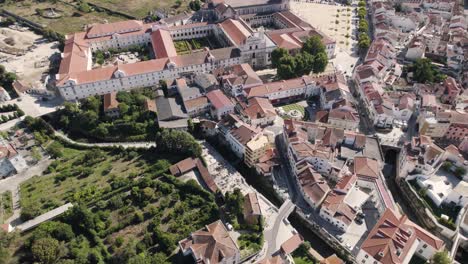 panoramic view of alcobaça monastery and surrounding cityscape, portugal