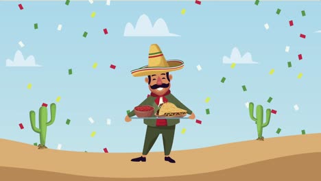 hombre mexicano con comida en el desierto