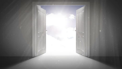 door opening to reveal blue bright sky