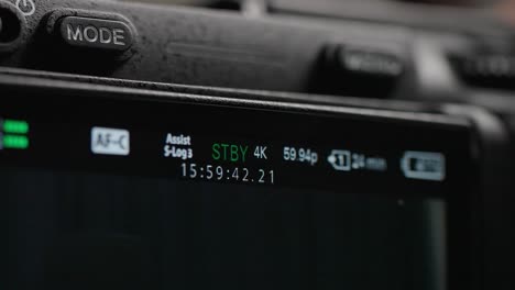 macro view of the record overlay on the sony fx3 screen, emphasizing the importance of monitoring recording status
