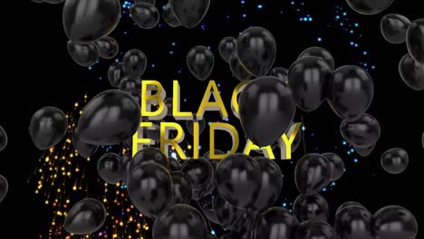 Animation-Von-Feuerwerk-Und-Luftballons-über-Black-Friday-Text-Auf-Schwarzem-Hintergrund