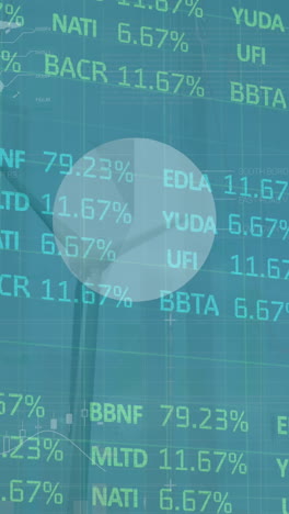 animación de estadísticas y procesamiento de datos sobre la turbina eólica sobre fondo azul