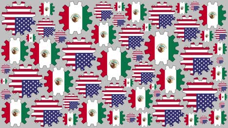 american and mexican flag gears spinning background