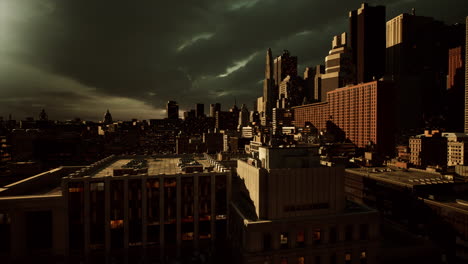 dark and stormy city skyline at night