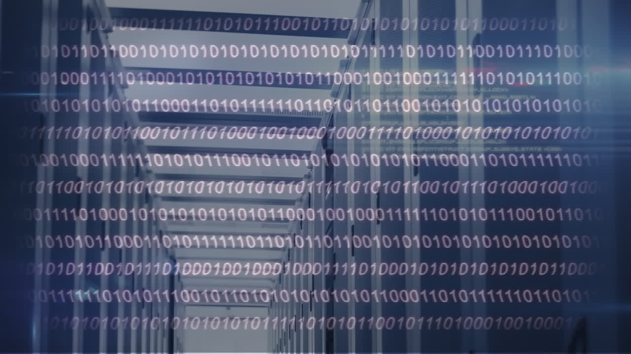 Animation of binary coding and data processing over computer servers