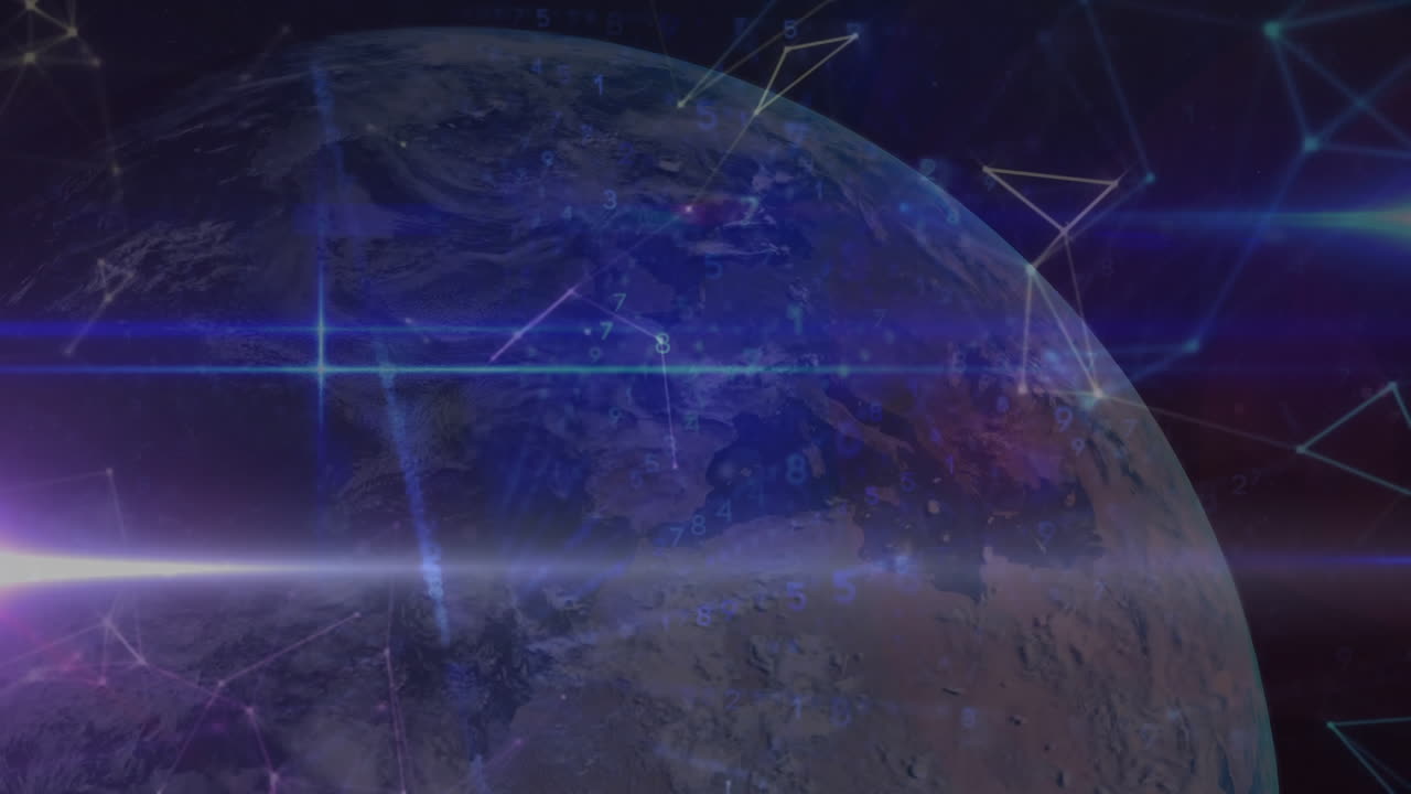 animación de constelaciones y globo girando en el espacio negro con luces