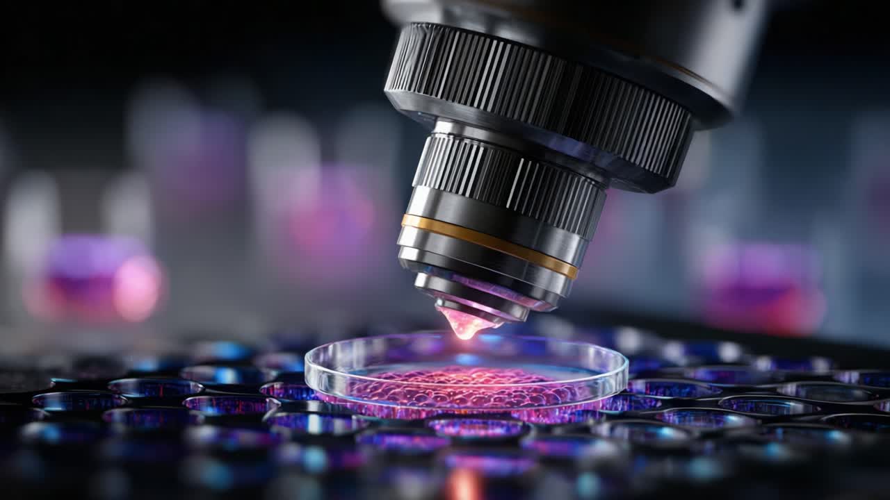 Exploring Microscopic Worlds: A Close-Up View of Advanced Microscopy Techniques Capturing Vibrant Samples Under High Magnification and Illumination