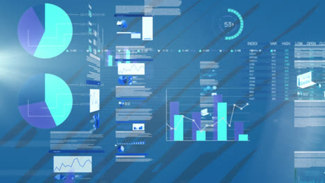 Animation of data processing over blue background