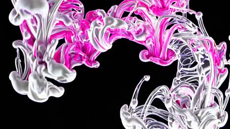 abstract video of swirling pink and white ink in water, captured from a close-up angle