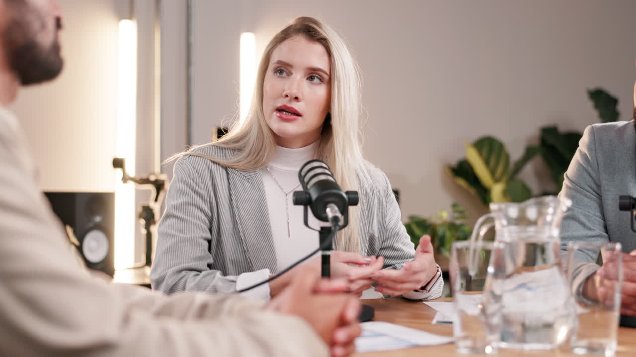 entrevista de podcast en el estudio