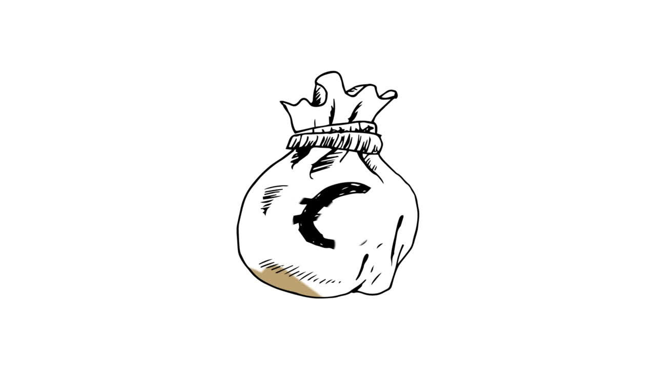 animación de bolsas de dinero de colores que aparecen