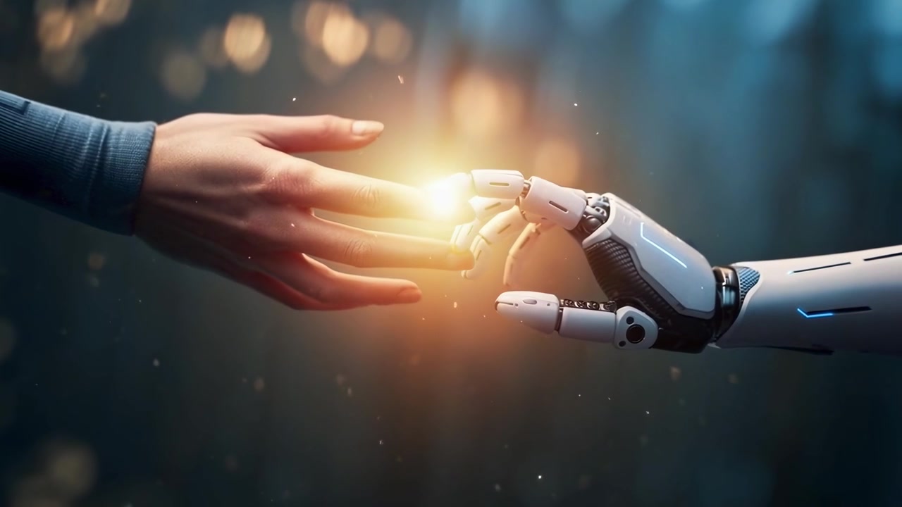 La mano umana si estende per toccare la mano robotica