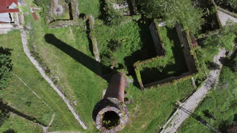 ruins of fabrica da luz in segade de arriba, caldas de reis, spain - aerial top down