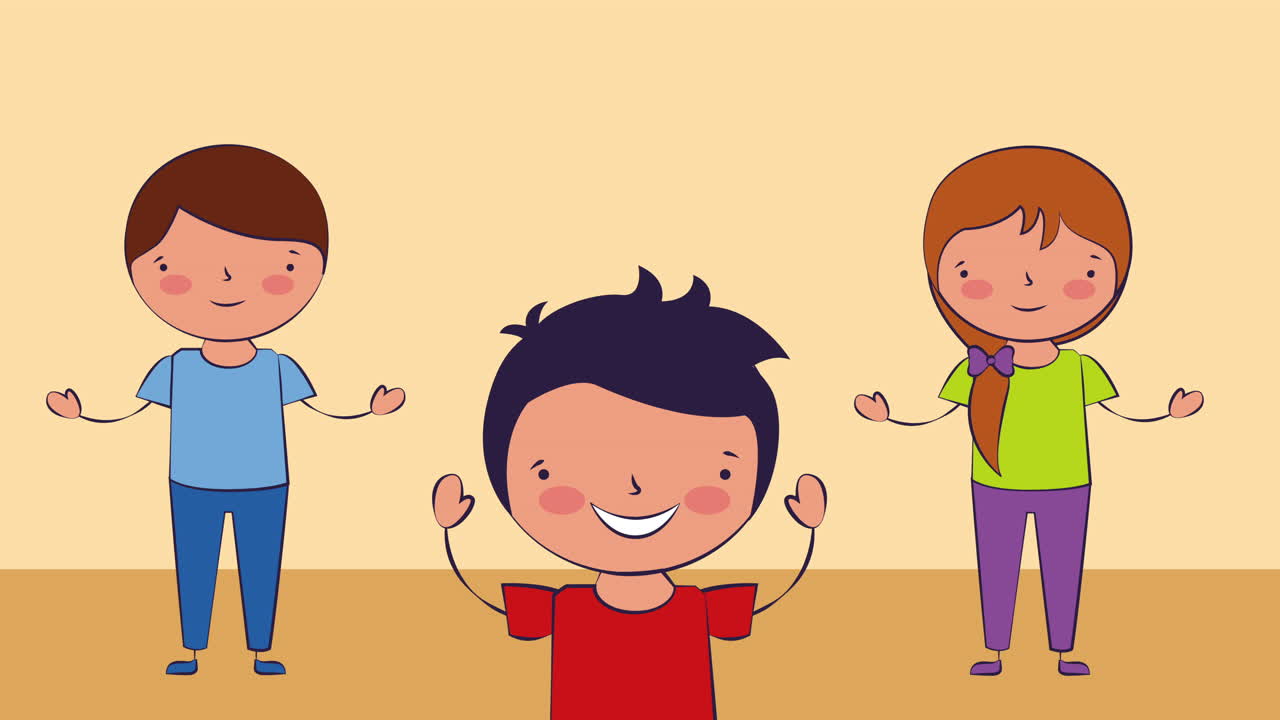 los personajes de los niños estudiantes, de vuelta a la escuela.