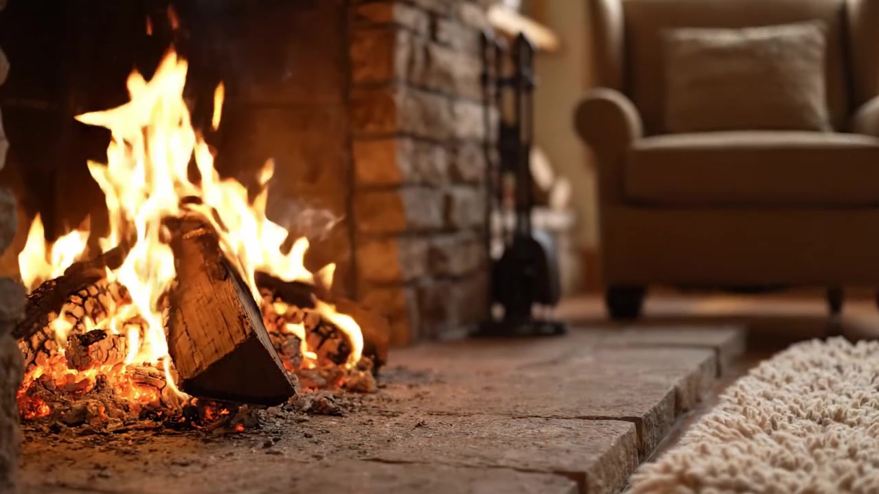 Un Focolare Accogliente: Fiamme Calde Danzano in un Camino in Pietra Creando un'Atmosfera Invitante per il Relax e il Comfort in Qualsiasi Spazio Abitativo