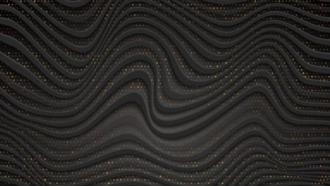 black refracted liquid waves and golden dots abstract motion background