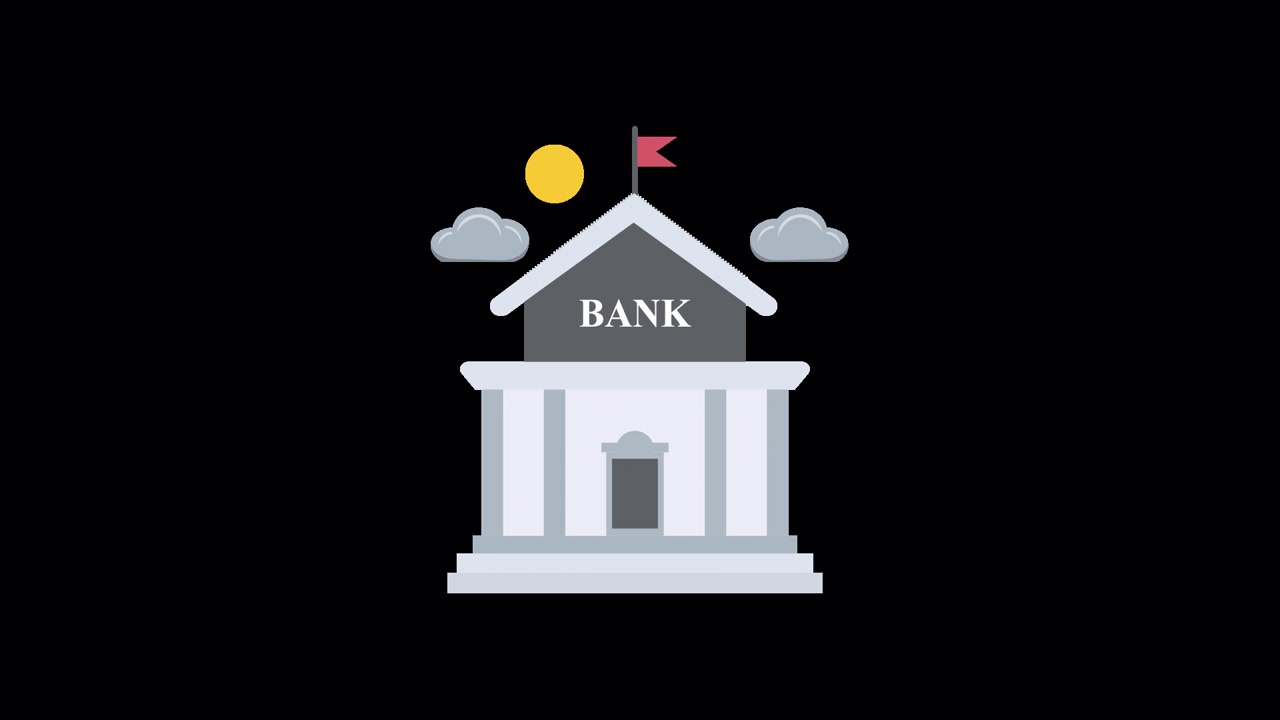Flat design -animaatio pankkirakennuksen kuvakkeesta