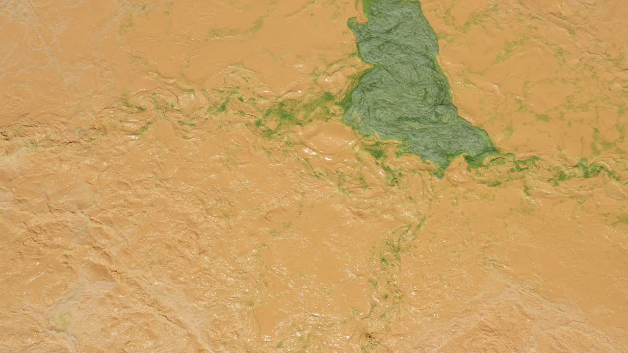 abstracto agua superior tiro aéreo sobre una burbuja de tanque de agua amarillo verde algas soleadas