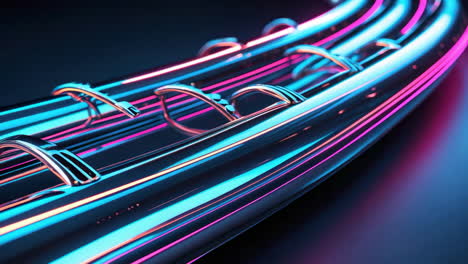 abstract neon light trails on metallic surface