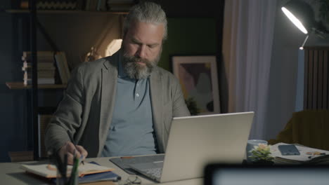 businessman working late at night in his home office