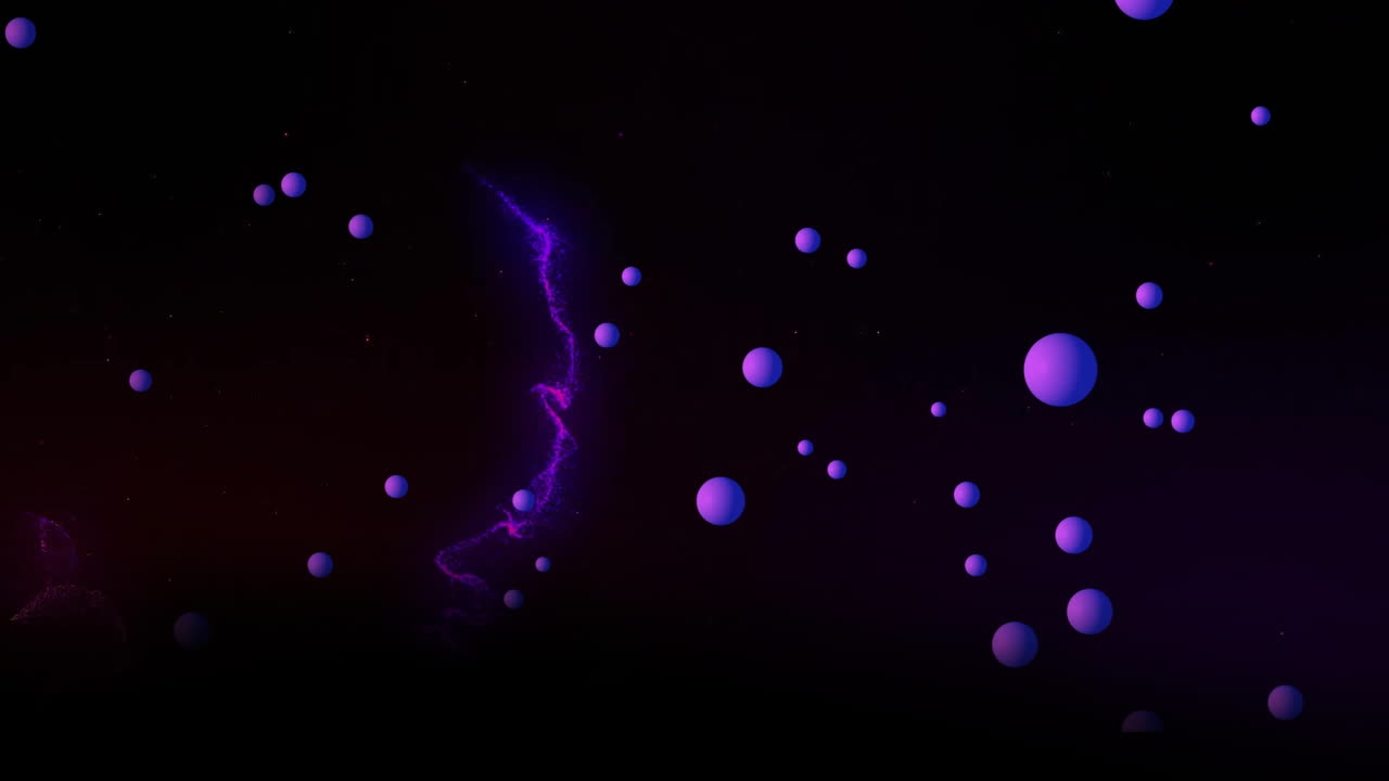 animación de rastro de luz rosa y púrpura y esferas púrpuras sobre fondo negro