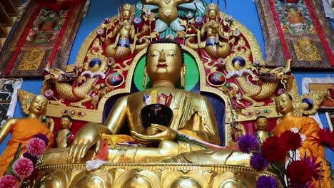 buddha statue at buddhist monastery inside view at morning from different angle video is taken at manali himachal pradesh india on mar 22 2023