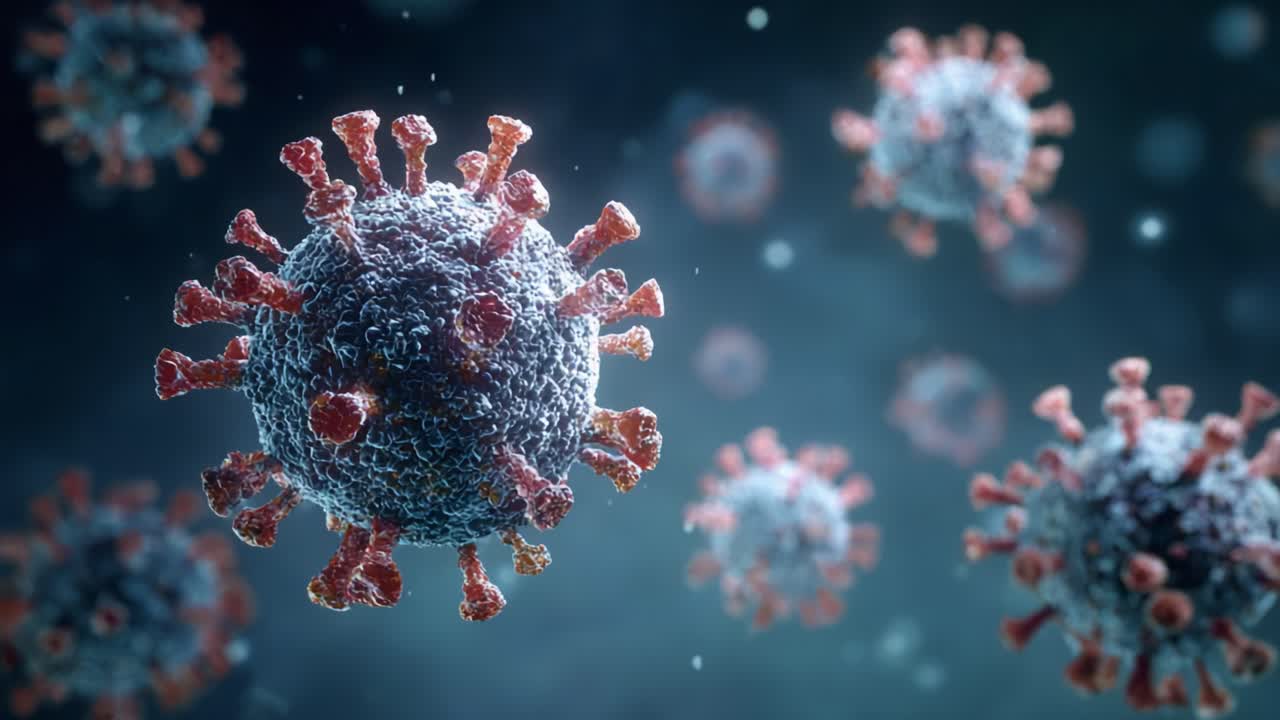 Splendida rendering in 3D che mostra la rappresentazione visiva delle particelle di Coronavirus, mettendo in evidenza la struttura complessa e le proteine spike, essenziali per comprendere il comportamento virale