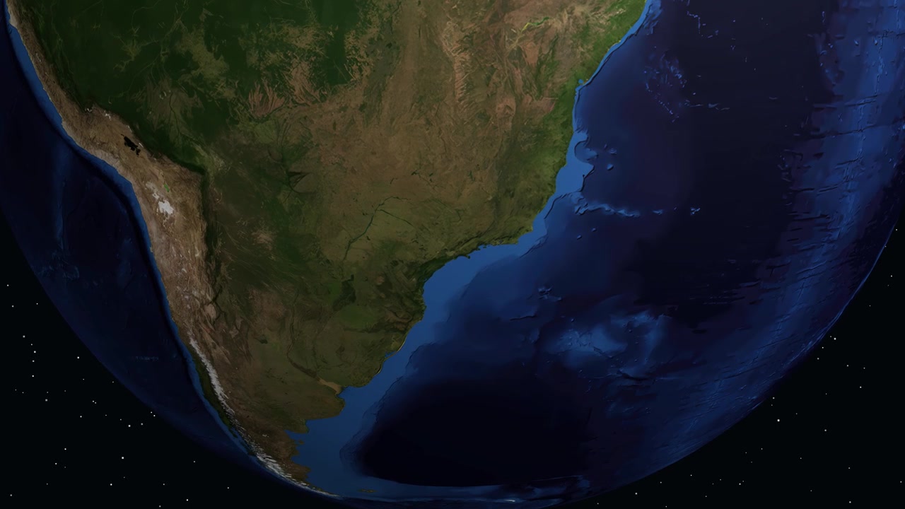 Satellite view animation zooms from outer space into South America pinpointing Santo Andre Brazil