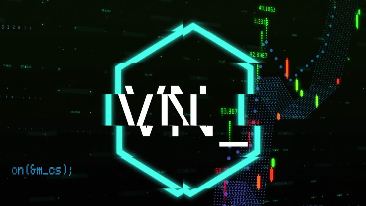 검은 바탕에 그래프, 프로그래밍 언어 및 숫자 위에 육각형으로 nft 텍스트의 애니메이션