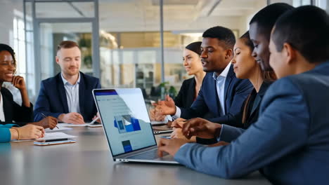 diverse business team collaborating in a modern office meeting