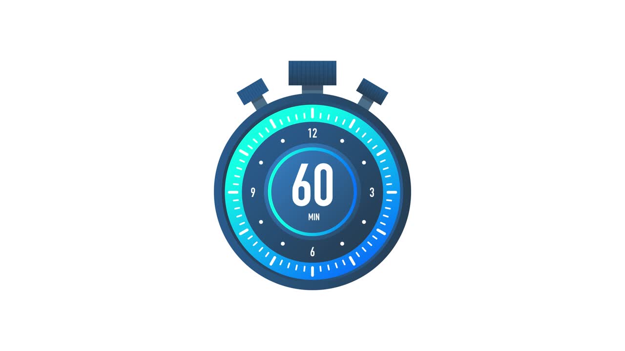 The 60 minutes timer. Stopwatch icon in flat style.Motion graphics.
